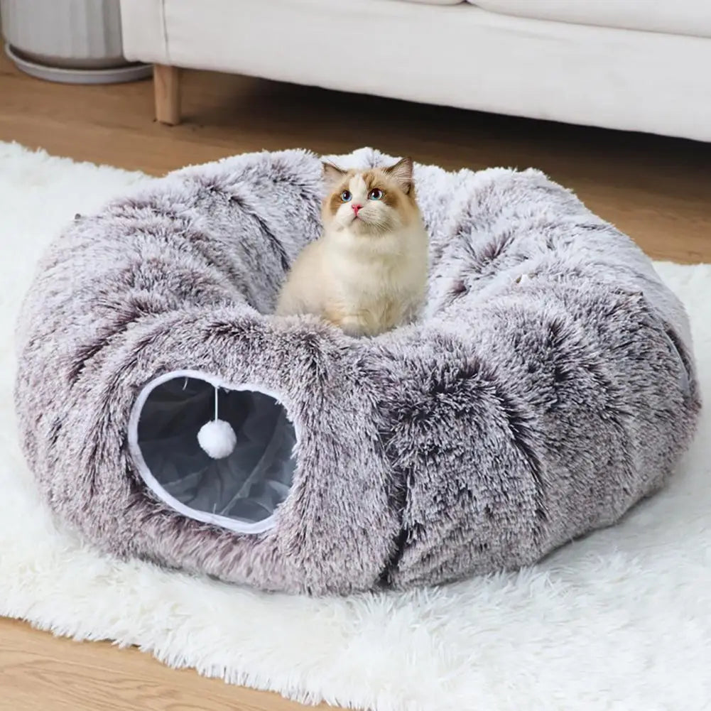 Plush Donut Cat Tunnel Bed