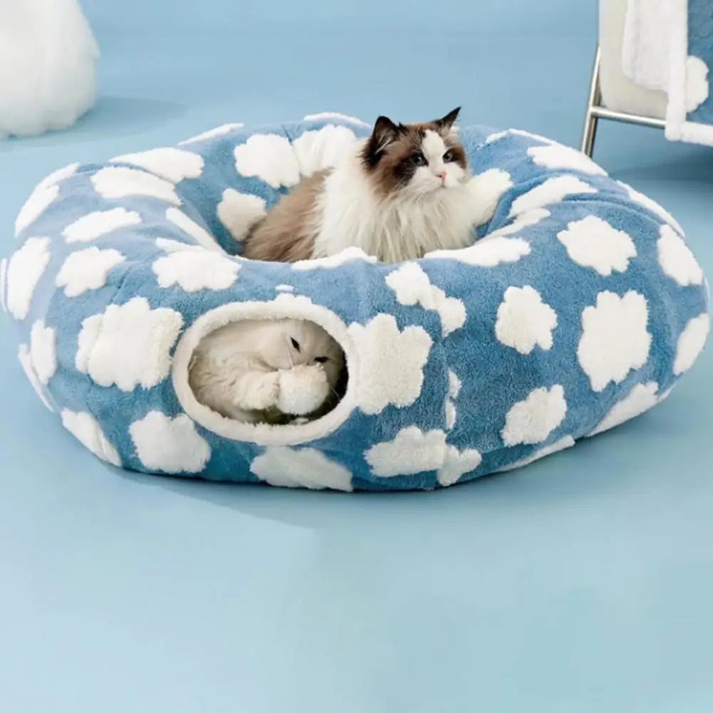 Plush Donut Cat Tunnel Bed